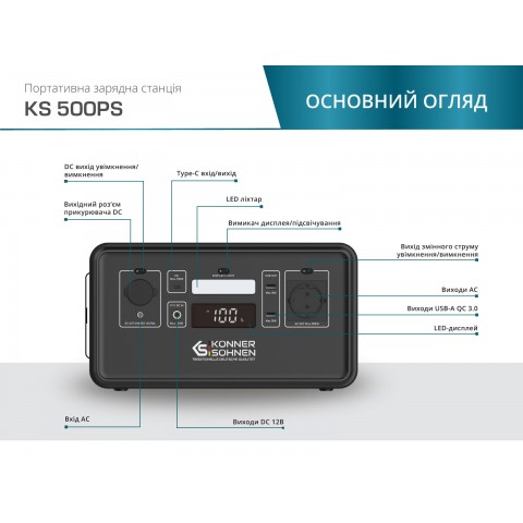 Будь заряжен Портативные зарядные станции Портативна зарядна станція KS 500PS