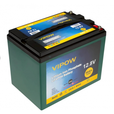Аккумуляторная батарея Vipow LiFePO4 12,8V 50Ah  со встроенной ВМS платой 40A, (255*220*170) Q1