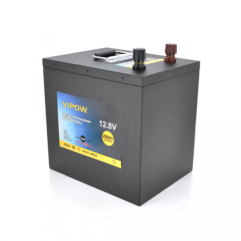 Будь заряджений Акумулятори Аккумуляторная батарея Vipow LiFePO4 12,8V 200Ah со встроенной ВМS платой 100A (230*340*300)
