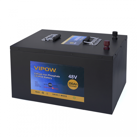 Будь заряжен Аккумуляторы  Аккумуляторная батарея Vipow LiFePO4 51,2V 200Ah со встроенной ВМS платой 100A (520*400*300)