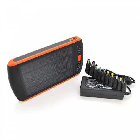 Будь заряджений Power Bank - Павербанк Power bank 23000 mAh Solar, Flashlight, Input:15-20V/2A, Output:5V/2,1A(USB), For Laptop charger, rubberized case, Black, BOX