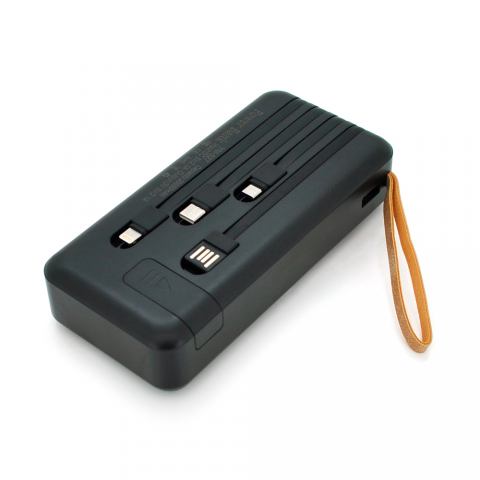 Будь заряджений Power Bank - Павербанк Power bank YM-527 20000 mAh, flashlight, Input: 5V/2.1A(micro-USB, Type-C), Output: 5V /2.1A(USB), With 4 owner cable, plastic, Black, BOX
