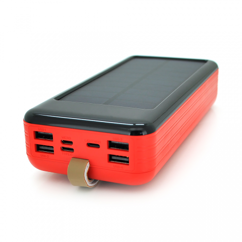 Будь заряджений Power Bank - Павербанк Power bank KKD-6W 60000 mAh Solar, flashlight, Input: 5V/2.1A(MicroUSB, TypeC, Lightning), Output: 5V /2.1A(4xUSB), plastic,  Red, BOX