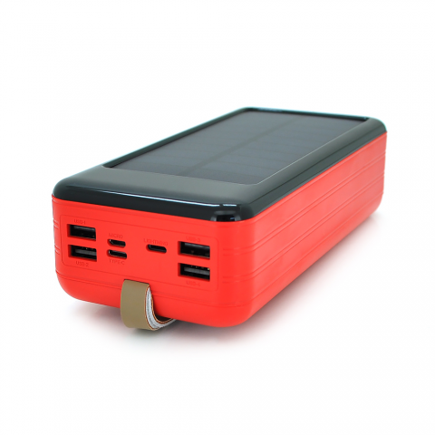 Будь заряджений Power Bank - Павербанк Power bank KKD-8W 80000 mAh Solar, flashlight, Input: 5V/2.1A(microUSB, TypeC, Lightning), Output: 5V /2.1A(4xUSB), plastic, Red, BOX