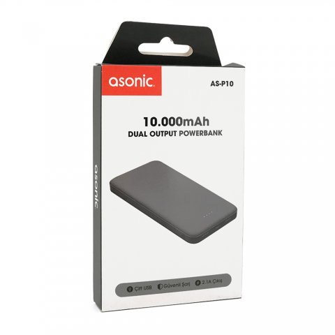 Будь заряджений Power Bank - Павербанк Powerbank ASONIC AS-P10 10000mAh, Output 2USB, White, (215g), Blister