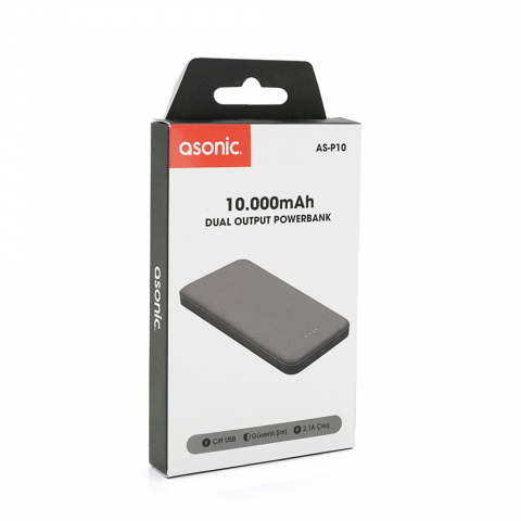 Будь заряджений Power Bank - Павербанк Powerbank ASONIC AS-P10 10000mAh, Output 2USB, Black, (215g), Blister