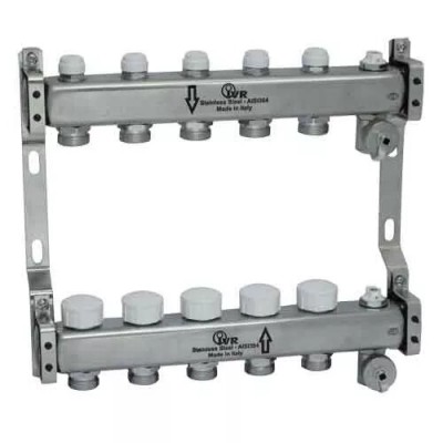 Комплект колекторів 6 виходів з запорним клапаном, під електропривід, з нержавіючої сталі 1