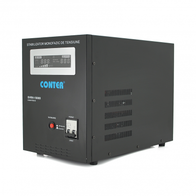 Стабилизатор напряжения релейный Conter SVRH-15000VA/10500W однофазный, напольного монтажа, LED дисплей, DC150-270V, AC230±8%, 2*Shuko, Q1