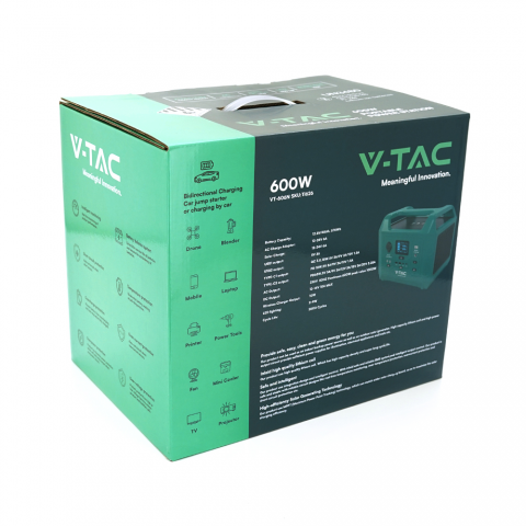 Будь заряжен Портативные зарядные станции Портативная станция V-TAC Power VT-606N, LiFePO4(IRF32135 12.8V 45Ah/576Wh),600W PEAK 1000W,  18W 5V3.5A, PD18W, PD65W, 295*206*228.5 мм, 7.8 кг