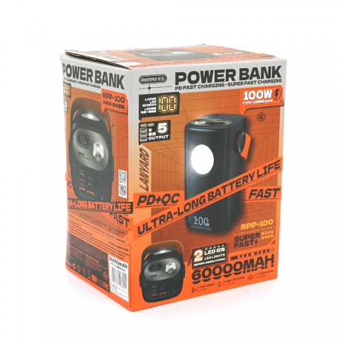 Power Bank Remax RPP-100 60000mAh, PD 100W+QC 22.5W, Blue LCD, 1.46kg