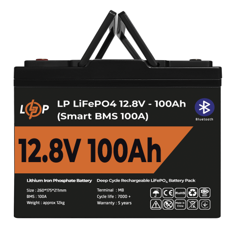 Будь заряджений Акумулятори Аккумулятор LP LiFePO4 12V (12,8V) - 100 Ah (1280Wh) (Smart BMS 100А) с BT пластик