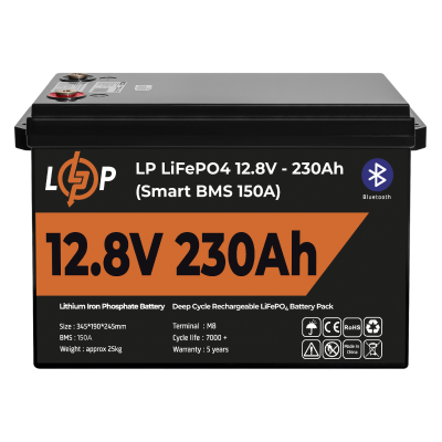 Аккумулятор LP LiFePO4 12V (12,8V) - 230 Ah (2944Wh) (Smart BMS 150А) с BT пластик