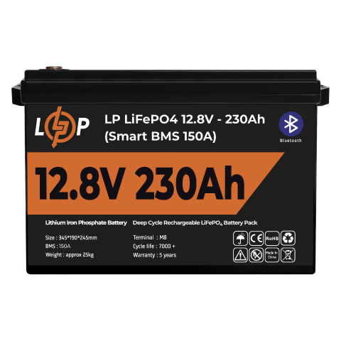 Будь заряджений Акумулятори Аккумулятор LP LiFePO4 12V (12,8V) - 230 Ah (2944Wh) (Smart BMS 150А) с BT пластик