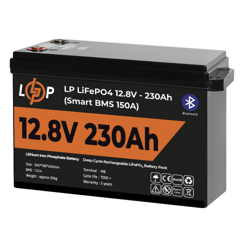 Будь заряджений Акумулятори Аккумулятор LP LiFePO4 12V (12,8V) - 230 Ah (2944Wh) (Smart BMS 150А) с BT пластик