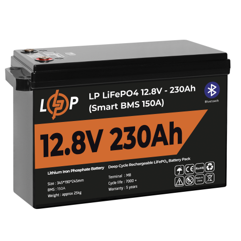 Будь заряджений Акумулятори Аккумулятор LP LiFePO4 12V (12,8V) - 230 Ah (2944Wh) (Smart BMS 150А) с BT пластик