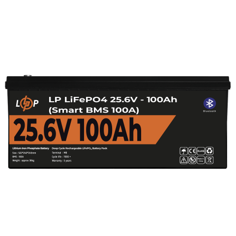 Будь заряжен Аккумуляторы  Аккумулятор LP LiFePO4 24V (25,6V) - 100 Ah (2560Wh) (Smart BMS 100А) с BT пластик