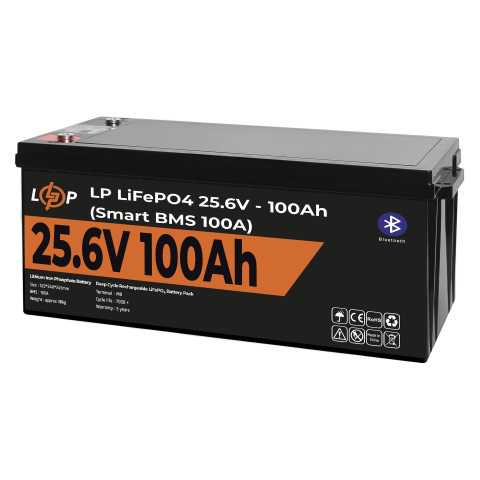 Будь заряжен Аккумуляторы  Аккумулятор LP LiFePO4 24V (25,6V) - 100 Ah (2560Wh) (Smart BMS 100А) с BT пластик