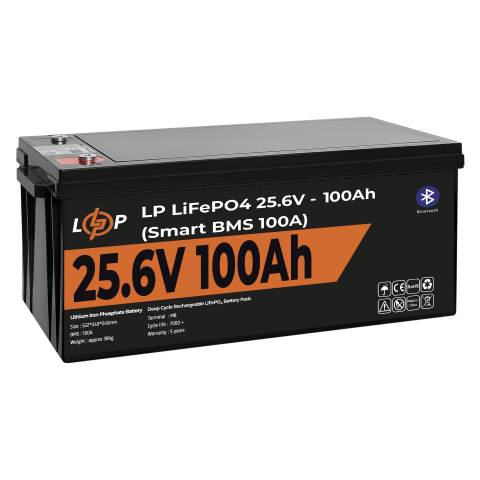 Будь заряжен Аккумуляторы  Аккумулятор LP LiFePO4 24V (25,6V) - 100 Ah (2560Wh) (Smart BMS 100А) с BT пластик