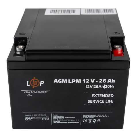 Будь заряджений Акумулятори Аккумулятор AGM LPM 12V - 26 Ah под болт М5