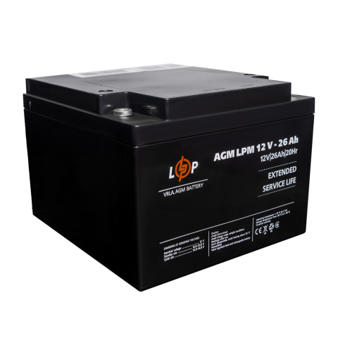 Будь заряджений Акумулятори Аккумулятор AGM LPM 12V - 26 Ah под болт М5