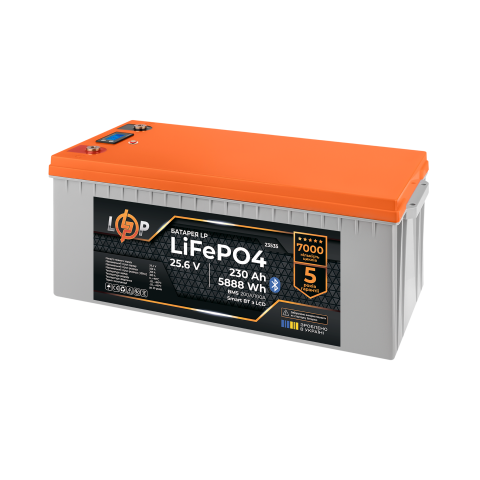 Будь заряджений Акумулятори Аккумулятор LP LiFePO4 25,6V - 230 Ah (5888Wh) (BMS 200A/100А) пластик LCD Smart BT