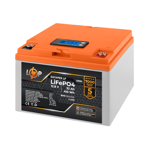 Аккумулятор LP LiFePO4 12,8V - 32 Ah (410Wh) (BMS 50А/25A) пластик LCD для ИБП Будь заряджений Акумулятори для ДБЖ та інверторів Аккумулятор LP LiFePO4 12,8V - 32 Ah (410Wh) (BMS 50А/25A) пластик LCD для ИБП