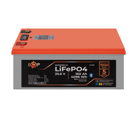 Будь заряжен Аккумуляторы  Аккумулятор LP LiFePO4 25,6V - 160 Ah (4096Wh) (BMS 200A/100А) пластик LCD Smart BT
