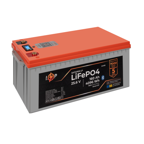 Будь заряжен Аккумуляторы  Аккумулятор LP LiFePO4 25,6V - 160 Ah (4096Wh) (BMS 200A/100А) пластик LCD Smart BT