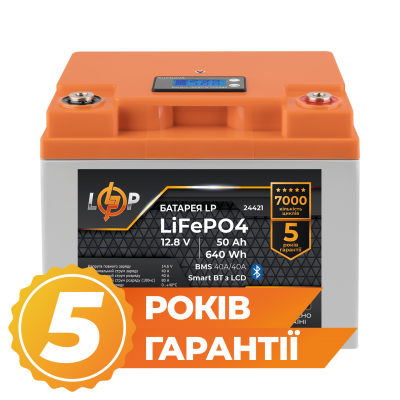 Аккумулятор LP LiFePO4 12,8V - 50 Ah (640Wh) (BMS 40A/40А) пластик LCD Smart BT