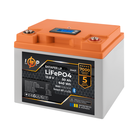Будь заряджений Акумулятори Аккумулятор LP LiFePO4 12,8V - 50 Ah (640Wh) (BMS 40A/40А) пластик LCD Smart BT