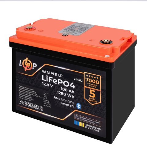 Будь заряджений Акумулятори Аккумулятор LP LiFePO4 12,8V - 100 Ah (1280Wh) (BMS 100A/50А) пластик Smart BT