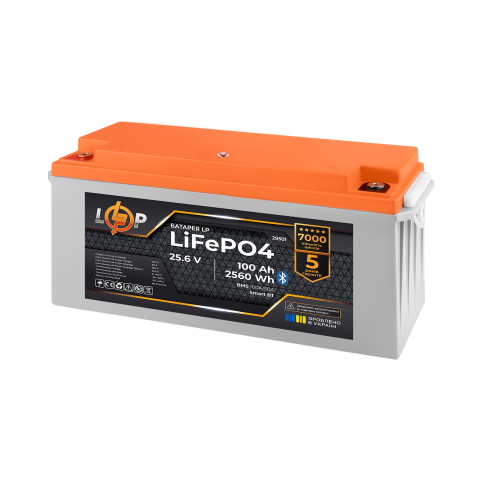 Будь заряжен Аккумуляторы  Аккумулятор LP LiFePO4 25,6V - 100 Ah (2560Wh) (BMS 100A/50А) пластик Smart BT