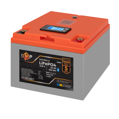 Будь заряджений Акумулятори Аккумулятор LP LiFePO4 12,8V - 32 Ah (410Wh) (BMS 40А/32A) пластик LCD Smart BT