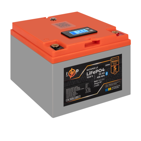 Будь заряджений Акумулятори Аккумулятор LP LiFePO4 12,8V - 32 Ah (410Wh) (BMS 40А/32A) пластик LCD Smart BT