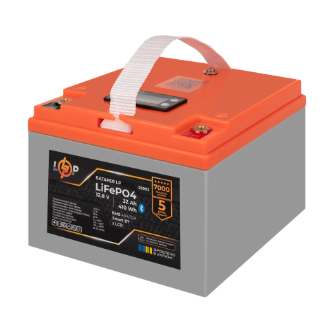 Будь заряджений Акумулятори Аккумулятор LP LiFePO4 12,8V - 32 Ah (410Wh) (BMS 40А/32A) пластик LCD Smart BT