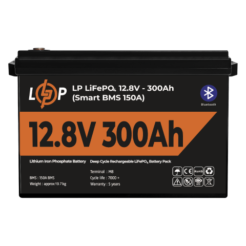 Будь заряджений Акумулятори Аккумулятор LP LiFePO4 12,8V - 300 Ah (3840Wh) (Smart BMS 200А) с BT пластик