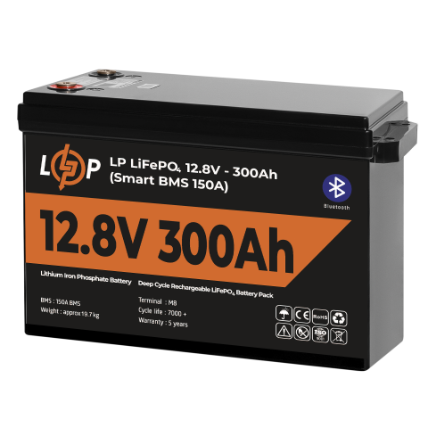 Будь заряджений Акумулятори Аккумулятор LP LiFePO4 12,8V - 300 Ah (3840Wh) (Smart BMS 200А) с BT пластик