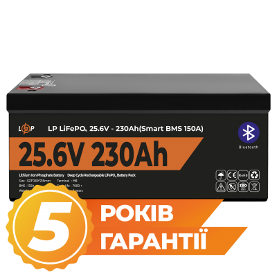 Аккумулятор LP LiFePO4 25,6V - 230 Ah (5888Wh) (Smart BMS 150А) с BT пластик