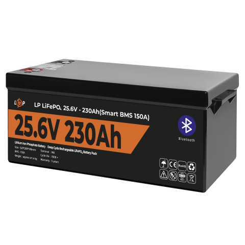 Будь заряжен Аккумуляторы  Аккумулятор LP LiFePO4 25,6V - 230 Ah (5888Wh) (Smart BMS 150А) с BT пластик