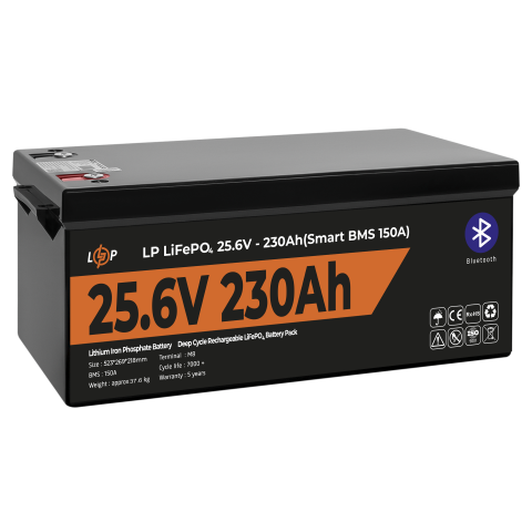 Будь заряжен Аккумуляторы  Аккумулятор LP LiFePO4 25,6V - 230 Ah (5888Wh) (Smart BMS 150А) с BT пластик