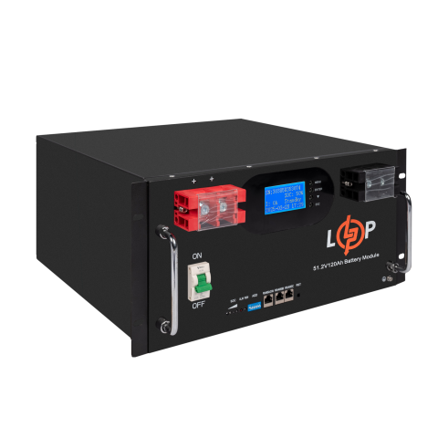 Будь заряжен Аккумуляторы  Аккумулятор LP LiFePO4 51,2V - 120 Ah 6000Wh (Smart BMS 100A) с LCD RM AB RS485/CAN