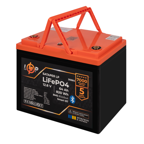 Будь заряджений Акумулятори Аккумулятор LP LiFePO4 12,8V - 64 Ah (820Wh) (BMS 80A/64А) пластик Smart BT