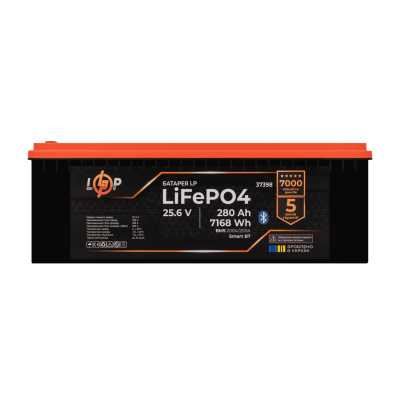 Аккумулятор LP LiFePO4 25,6V - 280 Ah (7168Wh) (BMS 200A/200А) пластик Smart BT