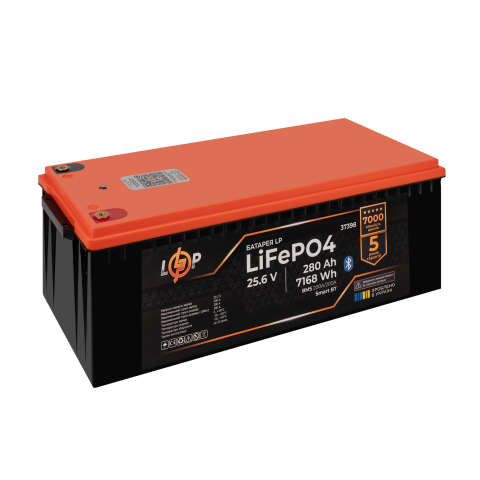 Будь заряжен Аккумуляторы  Аккумулятор LP LiFePO4 25,6V - 280 Ah (7168Wh) (BMS 200A/200А) пластик Smart BT