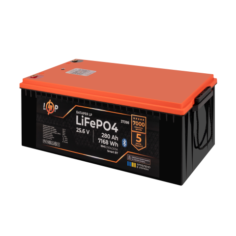 Будь заряжен Аккумуляторы  Аккумулятор LP LiFePO4 25,6V - 280 Ah (7168Wh) (BMS 200A/200А) пластик Smart BT