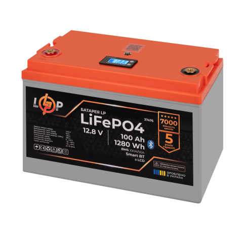 Будь заряджений Акумулятори Аккумулятор LP LiFePO4 12,8V - 100 Ah (1280Wh) (BMS 100A/50А) пластик LCD Smart BT