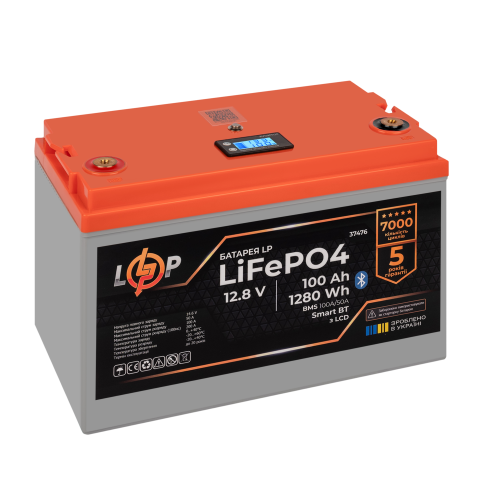 Будь заряджений Акумулятори Аккумулятор LP LiFePO4 12,8V - 100 Ah (1280Wh) (BMS 100A/50А) пластик LCD Smart BT