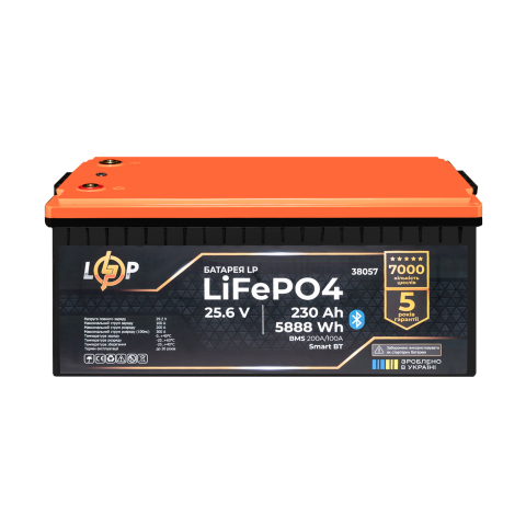 Будь заряжен Аккумуляторы  Аккумулятор LP LiFePO4 25,6V - 230 Ah (5888Wh) (BMS 200A/100А) пластик Smart BT