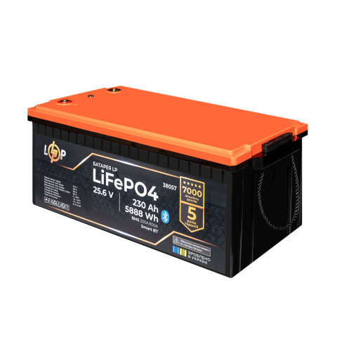 Будь заряжен Аккумуляторы  Аккумулятор LP LiFePO4 25,6V - 230 Ah (5888Wh) (BMS 200A/100А) пластик Smart BT