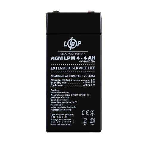 Будь заряджений Акумулятори Аккумулятор AGM LPM 4V - 4 Ah